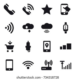 16 vector icon set : phone, call, star, touch, wireless, cloude service, cloud wireless, smartwatch, add to cart, spark plug