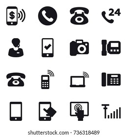 16 vector icon set : phone pay, phone, mobile checking, camera, intercome