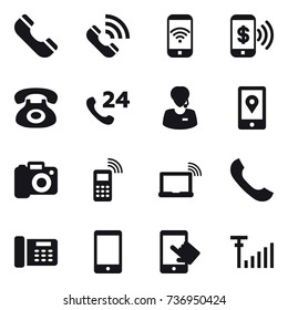16 vector icon set : phone, call, phone wireless, phone pay, camera