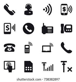 16 vector icon set : phone, call center, wireless, phone pay, mobile pay, intercome