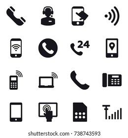 16 vector icon set : phone, call center, touch, wireless, phone wireless