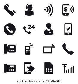 16 vector icon set : phone, call center, wireless, phone pay, mobile checking, intercome