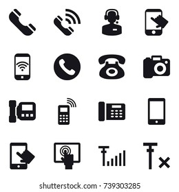 16 vector icon set : phone, call, call center, touch, phone wireless, camera, intercome