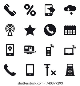 16 vector icon set : phone, percent, touch, cloud service, antenna, star, trailer