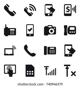 16 vector icon set : phone, call, touch, mobile pay, mobile checking, camera, intercome