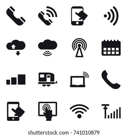 16 vector icon set : phone, call, touch, wireless, cloude service, cloud wireless, antenna, trailer