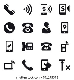 16 vector icon set : phone, wireless, phone pay, mobile pay, mobile checking, intercome