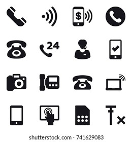 16 vector icon set : phone, wireless, phone pay, mobile checking, camera, intercome