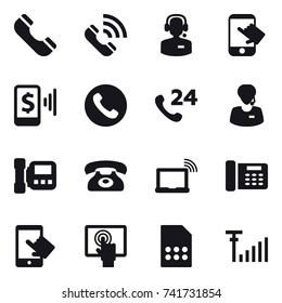16 vector icon set : phone, call, call center, touch, mobile pay, intercome