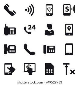 16 vector icon set : phone, wireless, phone wireless, mobile pay, intercome