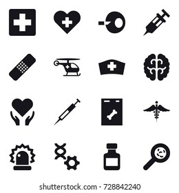 16 vector icon set : pills bottle, viruses