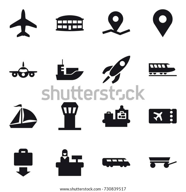 16 Vector Icon Set Plane Airport Stock Vector (Royalty Free) 730839517