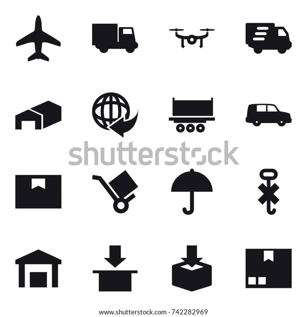 16 vector icon set : plane, truck, drone,\
delivery, warehouse,\
package