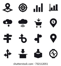 16 vector icon set : pointer, target, graph, cloude service, cloud wireless, add to cart, dollar pin, singlepost, compass