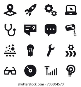 16 vector icon set : pointer, rocket, gear, notebook, mixer