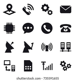 16 vector icon set : pointer, call, gear, mail, chip, ballon, phone, satellite antenna, gears