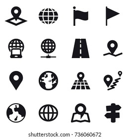 16 vector icon set : pointer, globe, flag, notebook globe, globe connect, earth, map, signpost