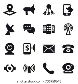 16 vector icon set : pointer, loudspeaker, share, touch, satellite antenna, discussion, server, antenna, web cam, mobile pay, mail, phone