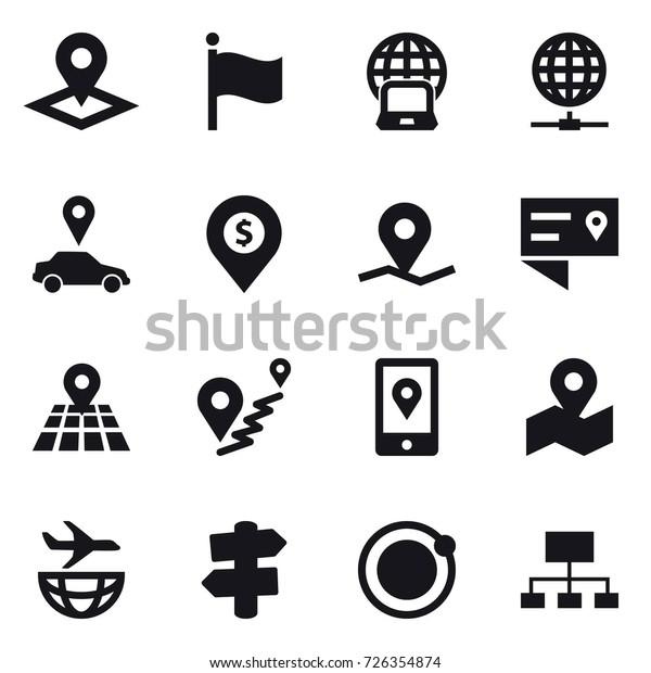 16 vector icon\
set : pointer, flag, notebook globe, globe connect, car pointer,\
dollar pin, signpost,\
hierarchy
