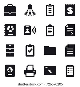 16 vector icon set : portfolio, share, clipboard, receipt, annual report, pass card, account balance, passport, clipboard list