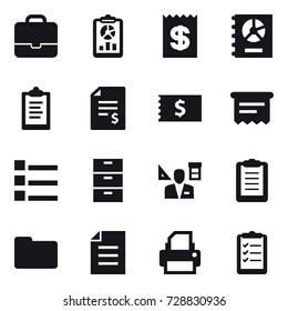 16 vector icon set : portfolio, report, receipt, annual report, clipboard, account balance, atm receipt, list, architector, clipboard list