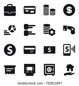 16 vector icon set : portfolio, card, coin stack, dollar, diagram, virtual mining, hand coin, dollar coin, credit card, receipt, mobile pay, atm receipt, atm, safe, housing