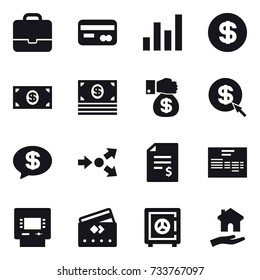 16 vector icon set : portfolio, card, graph, dollar, money, money gift, dollar arrow, money message, core splitting, account balance, atm, credit card, safe, housing