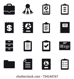 16 vector icon set : portfolio, share, report, clipboard, receipt, annual report, copybook, passport, clipboard list