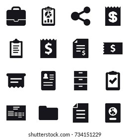 16 vector icon set : portfolio, report, share, receipt, clipboard, account balance, atm receipt, passport
