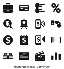 16 vector icon set : portfolio, card, diagram, percent, dollar arrow, presentation, phone pay, hand coin, dollar coin, receipt, mobile pay, barcode, credit card