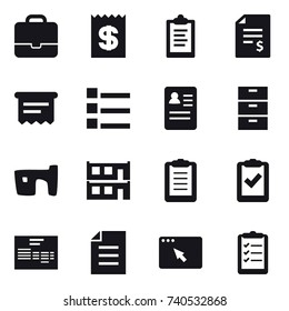 16 vector icon set : portfolio, receipt, clipboard, account balance, atm receipt, list, slum, modular house, clipboard list