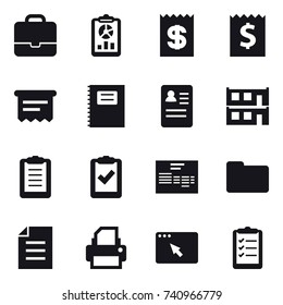 16 vector icon set : portfolio, report, receipt, atm receipt, copybook, modular house, clipboard list