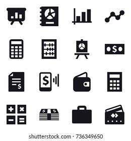 16 vector icon set : presentation, annual report, graph, calculator, abacus, money, account balance, mobile pay, wallet, suitcase iocn, credit card