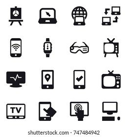 16 vector icon set : presentation, notebook, notebook globe, notebook connect, phone wireless, smartwatch, smart glasses, tv, mobile checking 16 vector icon set : presentation, notebook, notebook globe, notebook connect, phone wireless, smartwatch, smart glasses, tv, mobile checking