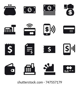 16 vector icon set : purse, money, cashbox, tap to pay, phone pay, credit card, receipt, account balance, mobile pay, wallet