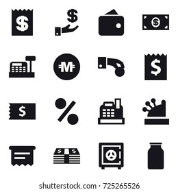 16 vector icon set : receipt, investment, wallet, money, cashbox, crypto currency, hand coin, percent, atm receipt, safe