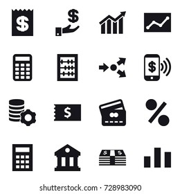 16 vector icon set : receipt, investment, diagram, statistic, calculator, abacus, core splitting, phone pay, virtual mining, credit card, percent, library