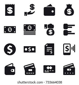 16 vector icon set : receipt, investment, wallet, money bag, money, money gift, diagram, dollar coin, account balance, mobile pay, credit card