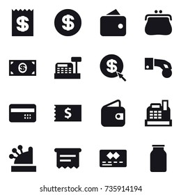 16 vector icon set : receipt, dollar, wallet, purse, money, cashbox, dollar arrow, hand coin, credit card, atm receipt
