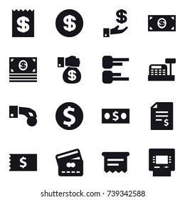 16 vector icon set : receipt, dollar, investment, money, money gift, diagram, cashbox, hand coin, dollar coin, account balance, credit card, atm receipt, atm