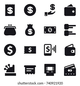 16 vector icon set : receipt, dollar, investment, wallet, purse, money bag, money, diagram, dollar coin, mobile pay, cashbox, atm receipt, atm, credit card