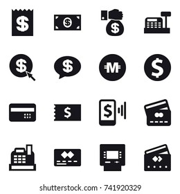 16 vector icon set : receipt, money, money gift, cashbox, dollar arrow, money message, crypto currency, dollar coin, credit card, mobile pay, atm