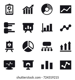 16 vector icon set : report, diagram, circle diagram, statistic, diagram, presentation, graph, graph, presentation, diagram, structure, graph up, presentation