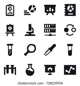 16 vector icon set : report, diagram, presentation, annual report, microscope, server, quantum bond, vial, magnifier