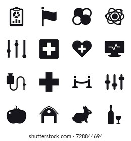 16 vector icon set : report, flag, atom core, atom, equalizer, vip fence, barn, rabbit, wine