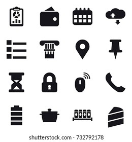 16 vector icon set : report, wallet, calendar, cloude service, list, column, locked, pan