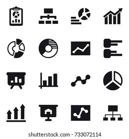 16 vector icon set : report, hierarchy, diagram, circle diagram, statistic, presentation, graph, graph up