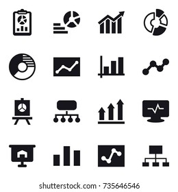 16 vector icon set : report, diagram, circle diagram, statistic, graph, presentation, structure, graph up, hierarchy