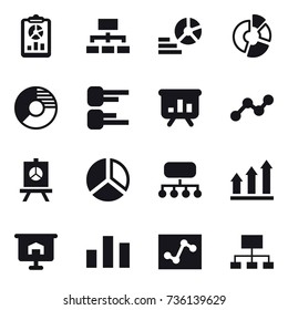 16 vector icon set : report, hierarchy, diagram, circle diagram, presentation, graph, structure, graph up