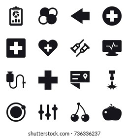 16 vector icon set : report, atom core, left arrow, cherry, tomato